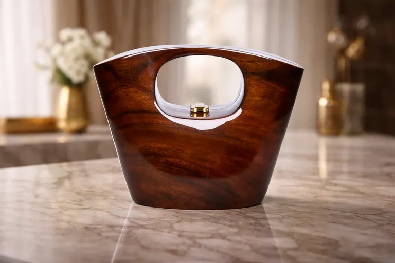 Luxury wooden bag handcrafted from sustainable acacia wood