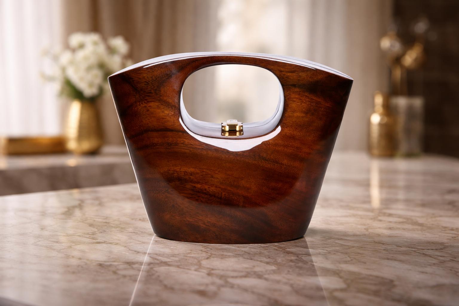 Luxury wooden bag handcrafted from sustainable acacia wood