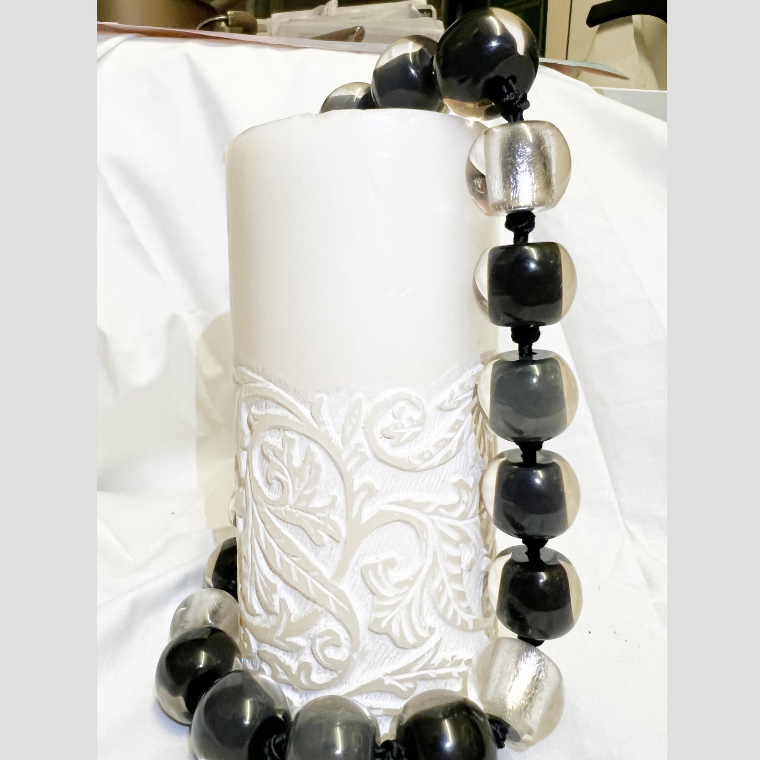 Double Layered Fused Necklace - Black and Silver